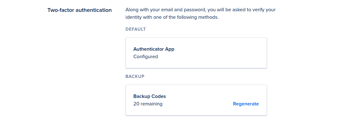 The Two-Factor Authentication section of the My Account page