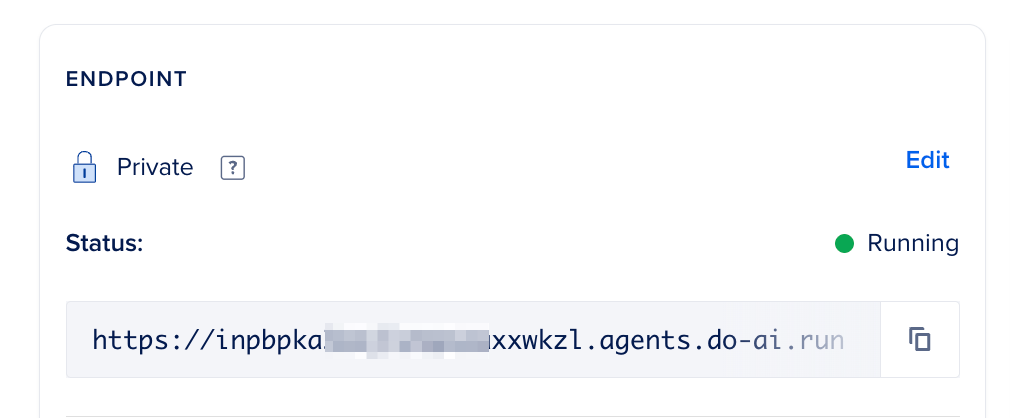 Agent endpoint showing endpoint URL and availability status