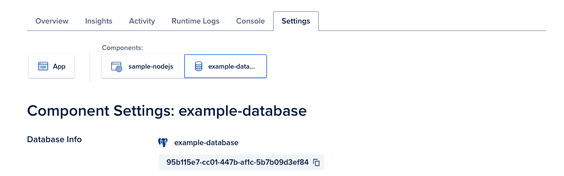 Database UUID in the control panel