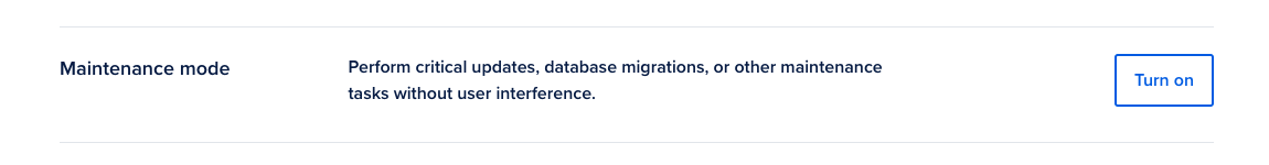 The maintenance mode toggle switch on the app Settings page.