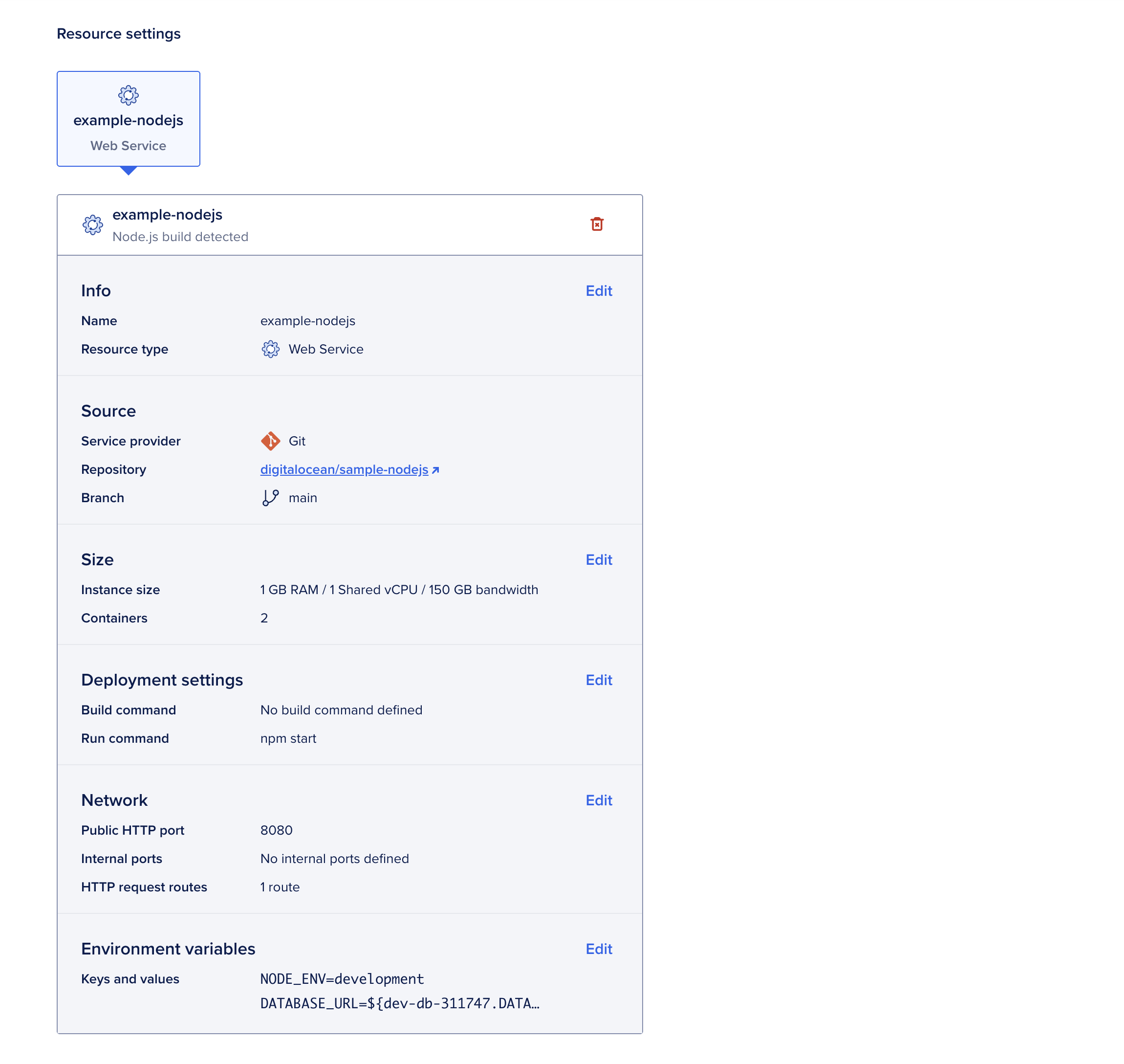 The resource settings that were copied over from the original app.