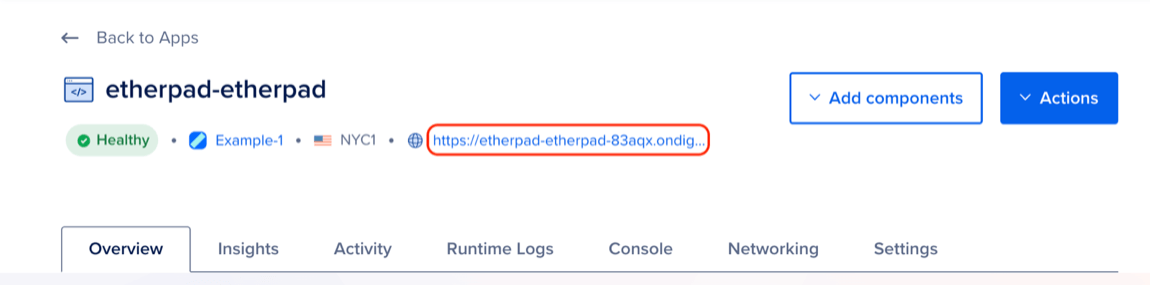The Etherpad app URL.