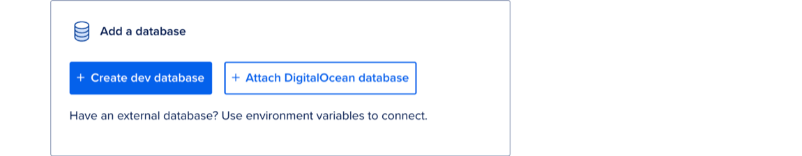 The Add a database section in the app creation flow.