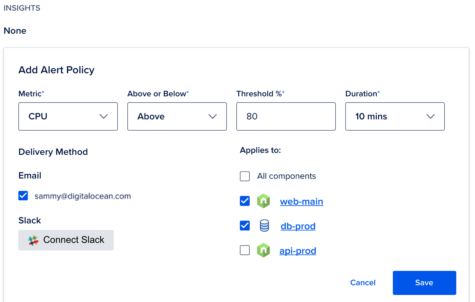 Create new metric alert