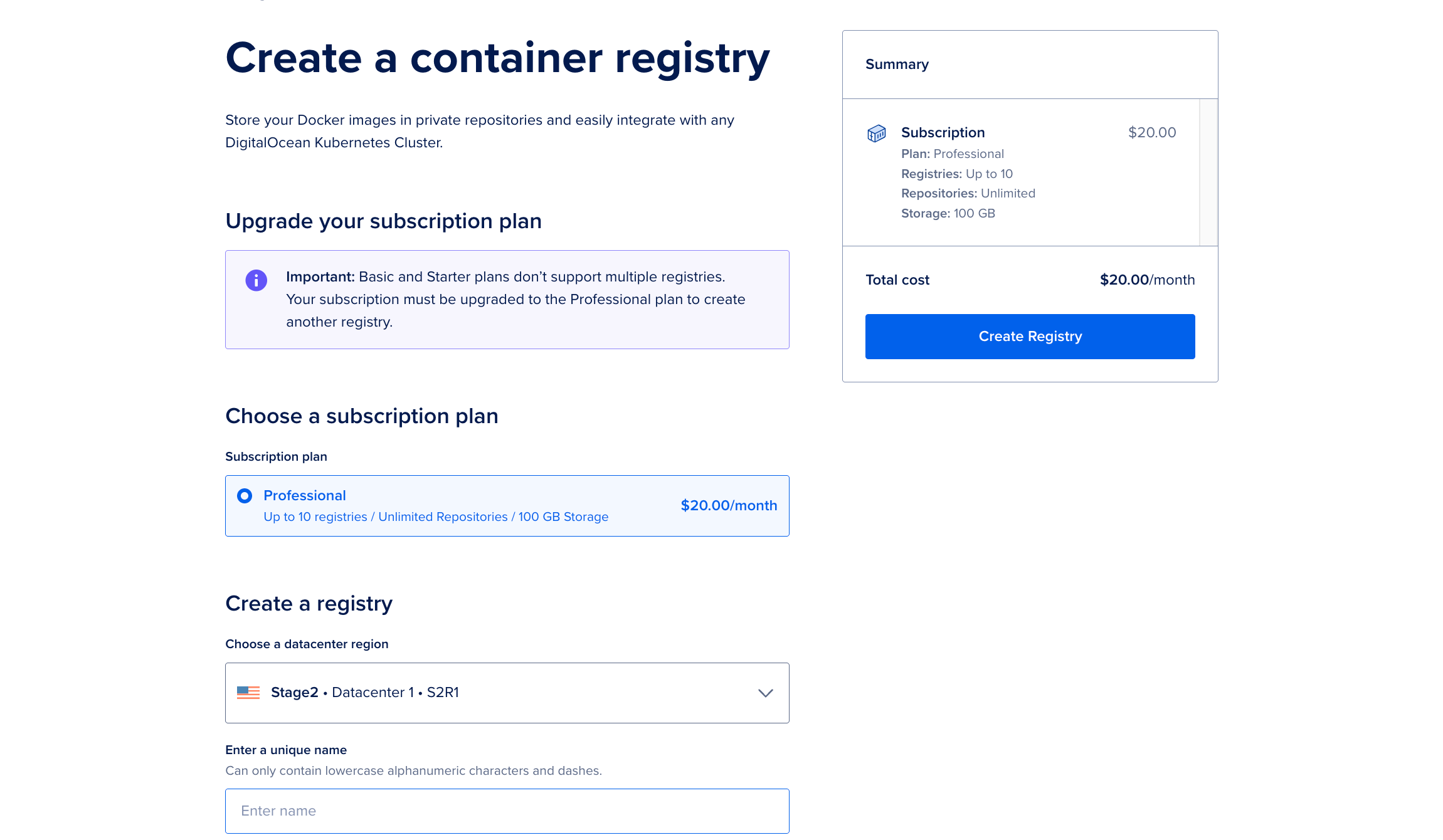 Upgrade plan for multiple registry
