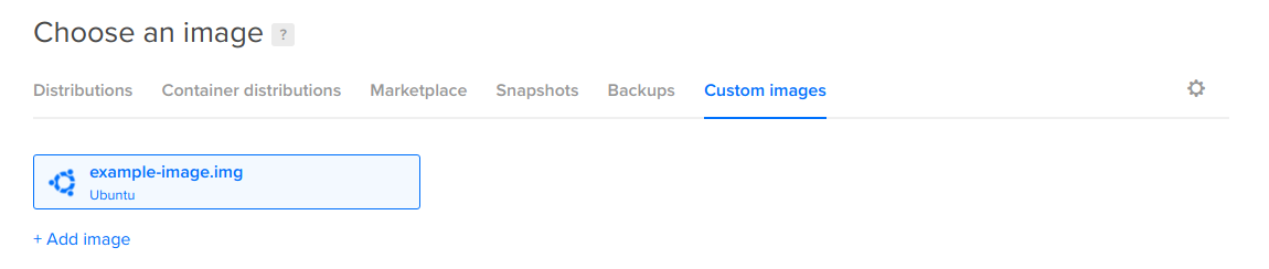 Droplet create screen with the Custom Images tab open