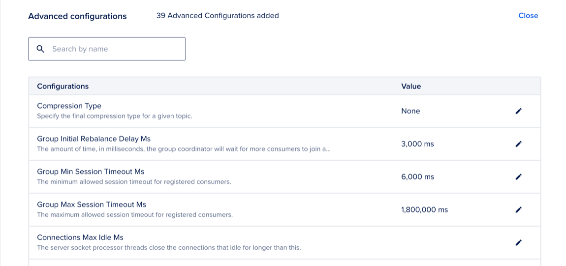The advanced configurations section