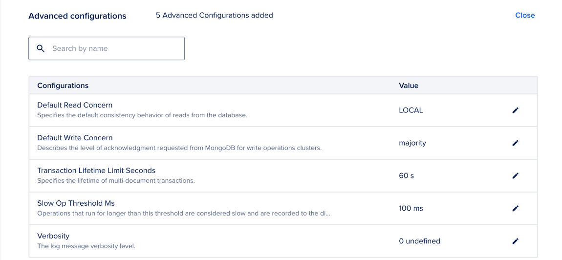 The advanced configurations section