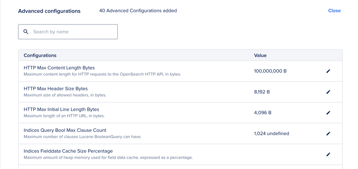 The advanced configurations section