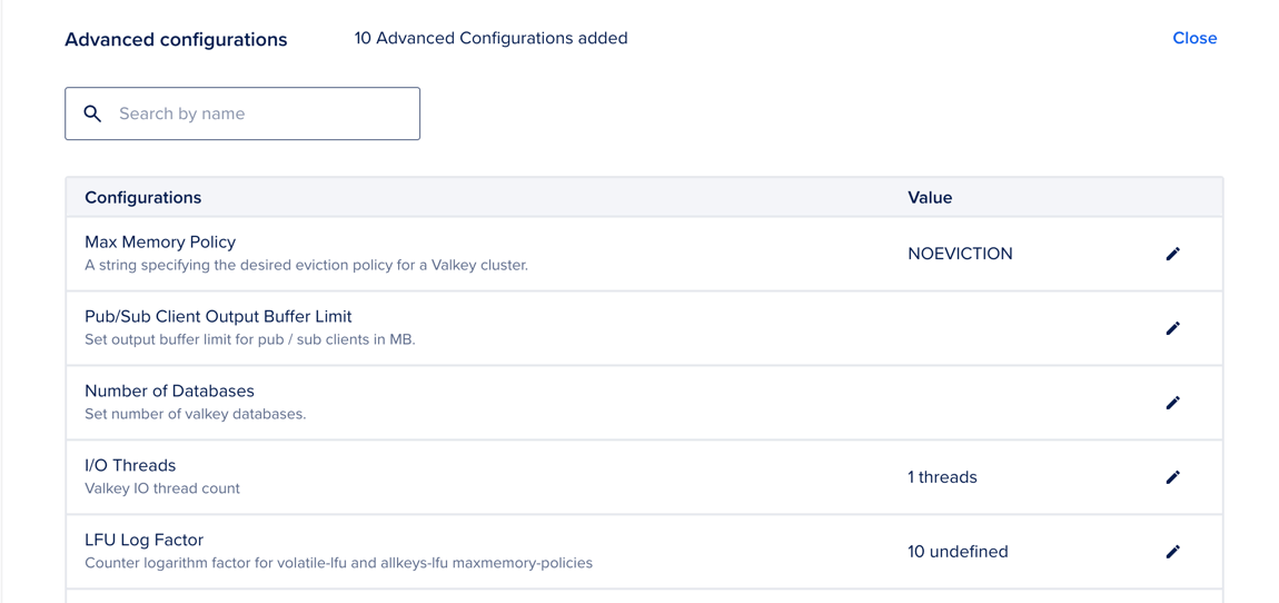 The advanced configurations section