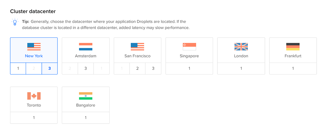 Datacenter selection screen.