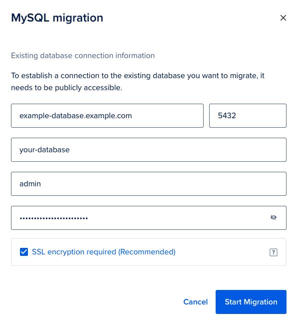 MySQL migration with credentials