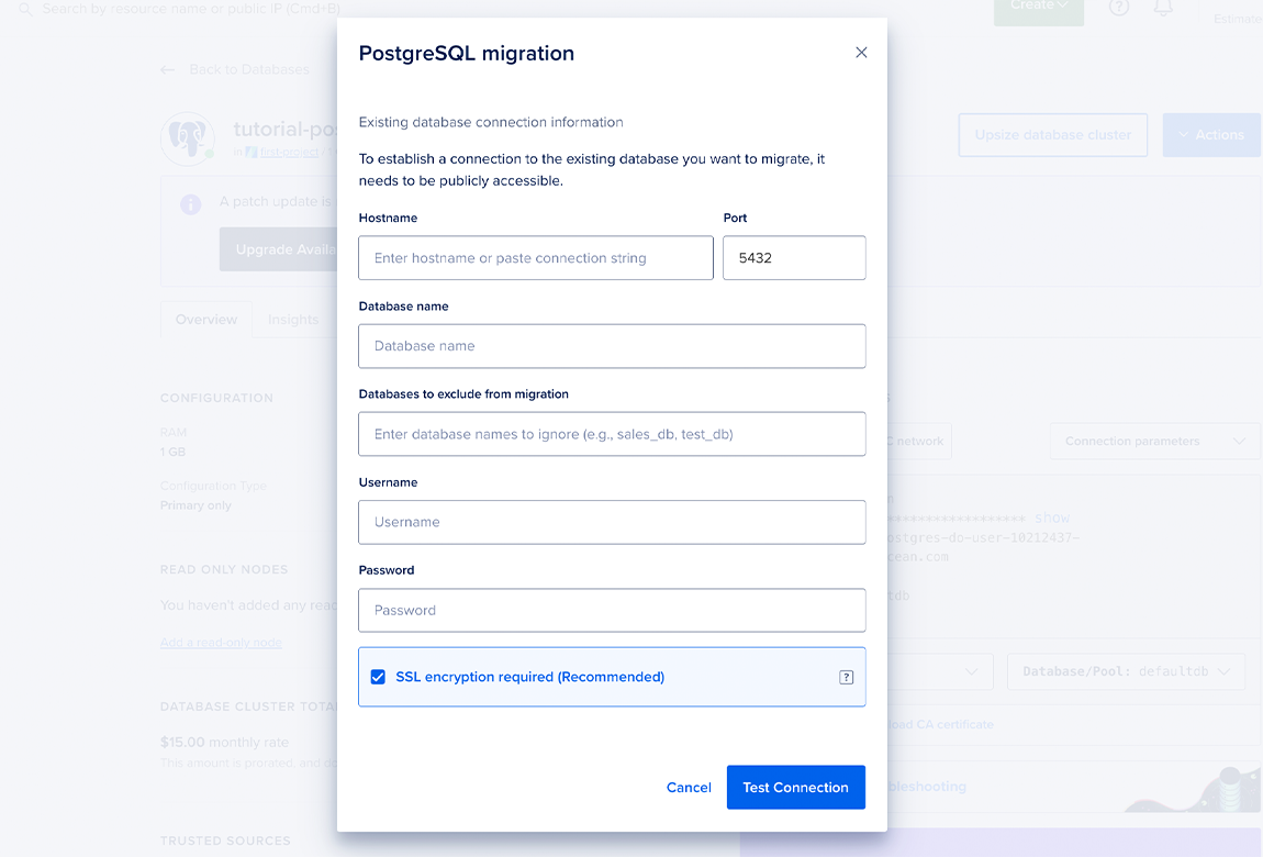 MySQL migration with credentials