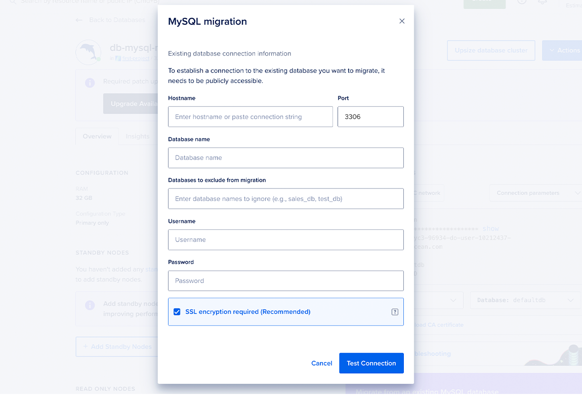 PostgreSQL migration with credentials