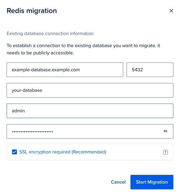 Redis migration with credentials