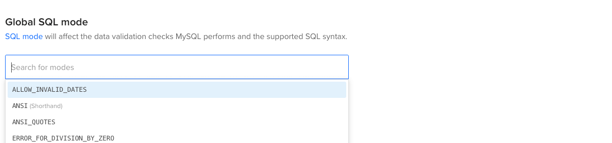 Screenshot of MySQL SQL Mode edit