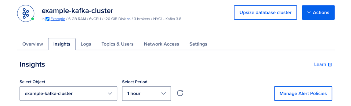 The Insights tab of a managed database cluster