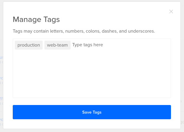 The Manage Tags dialog