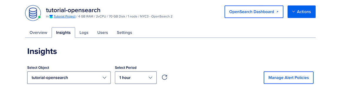 The Insights tab of a database cluster