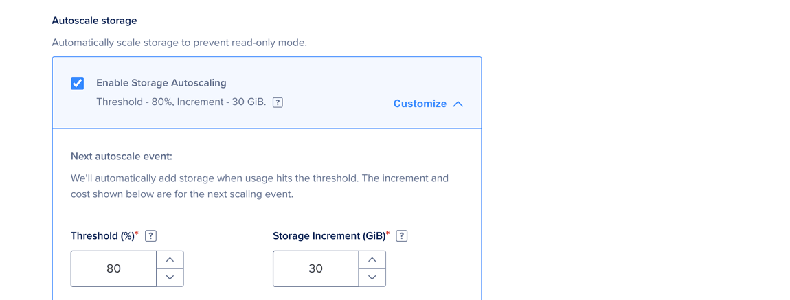 The storage autoscaling section