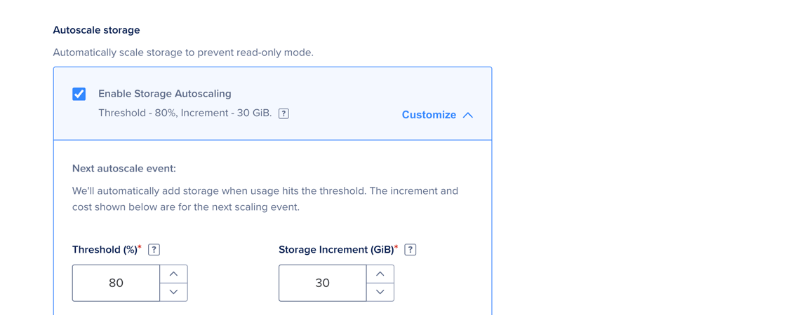 The storage autoscaling section