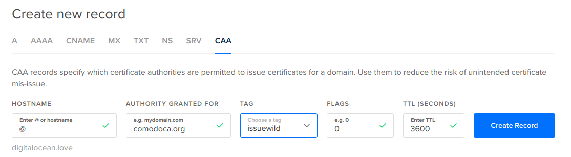 Disclose slice Dairy products How to Manage CAA Records :: DigitalOcean Documentation