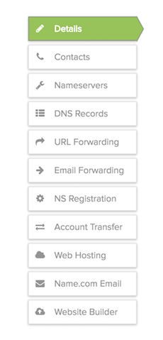 Screenshot of registrar control panel
