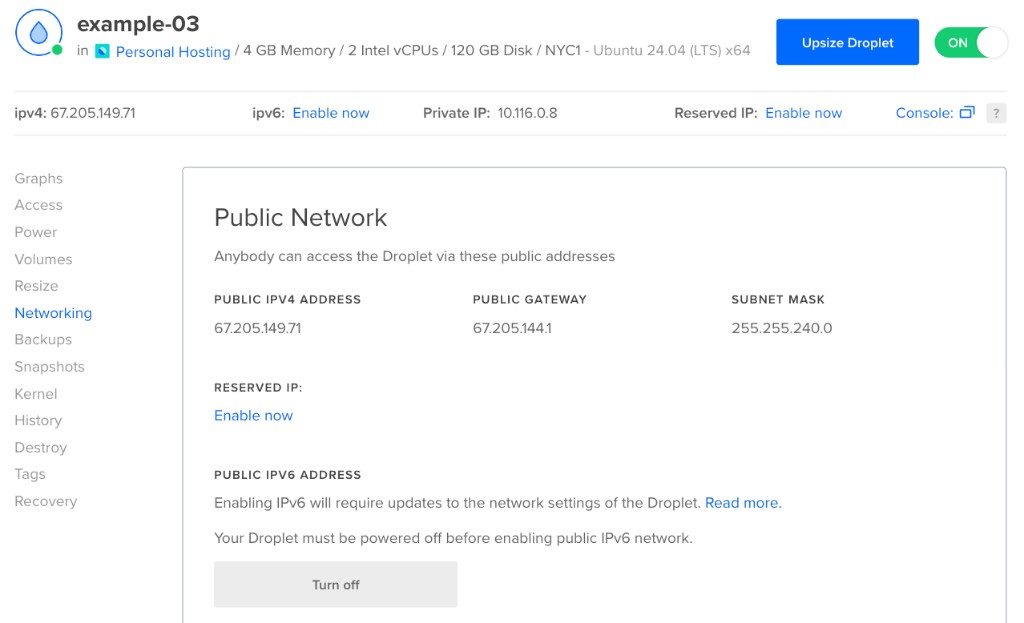Droplet's Networking page