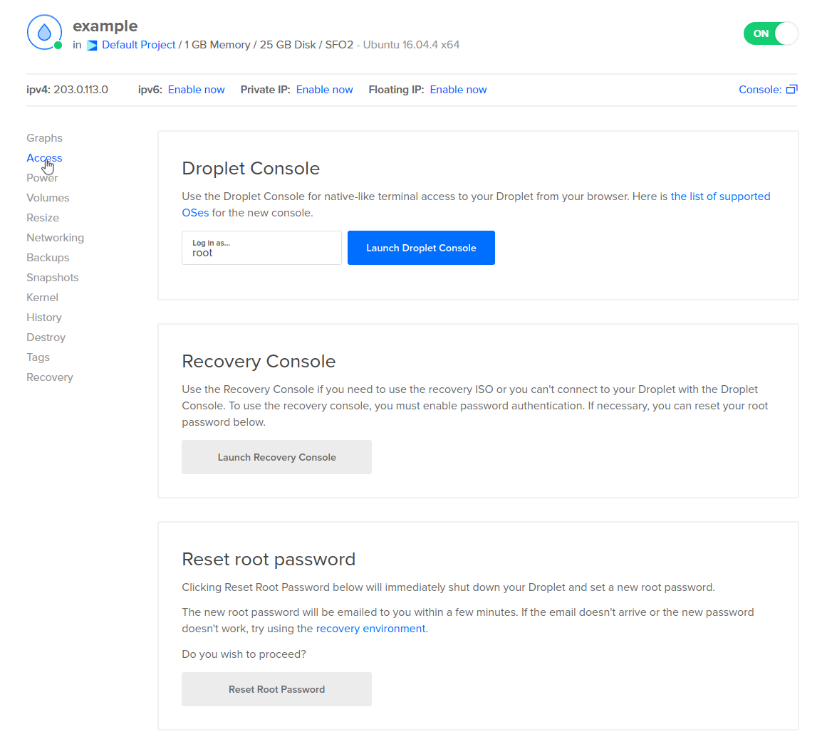 How to Reset Digitalocean Droplet  