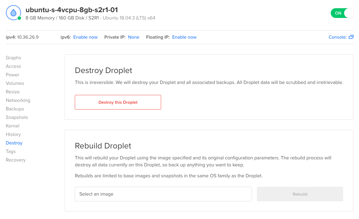 Droplet Destroy & Rebuild page