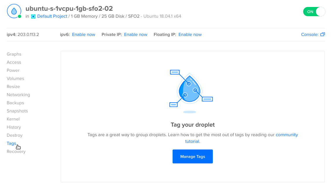 The Droplet tags page