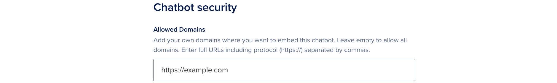Field for adding allowed domains