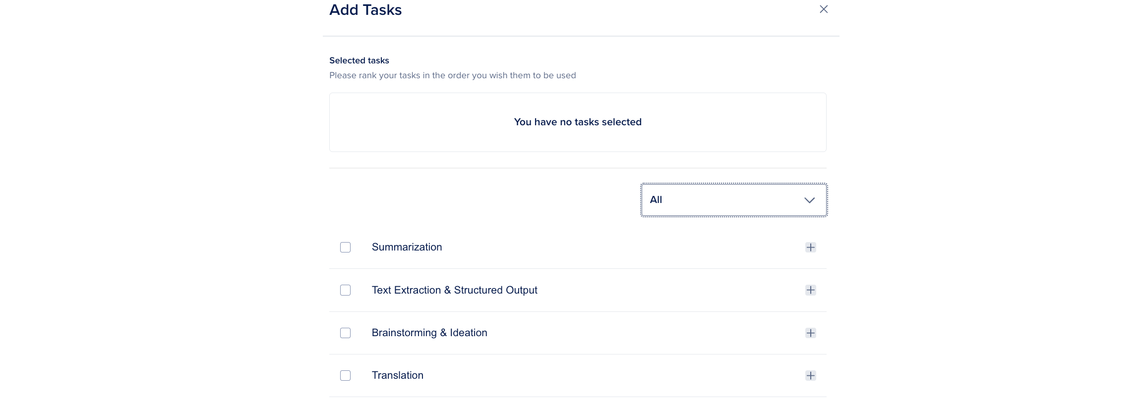 Add tasks pane showing tasks such as summarization that you can select.