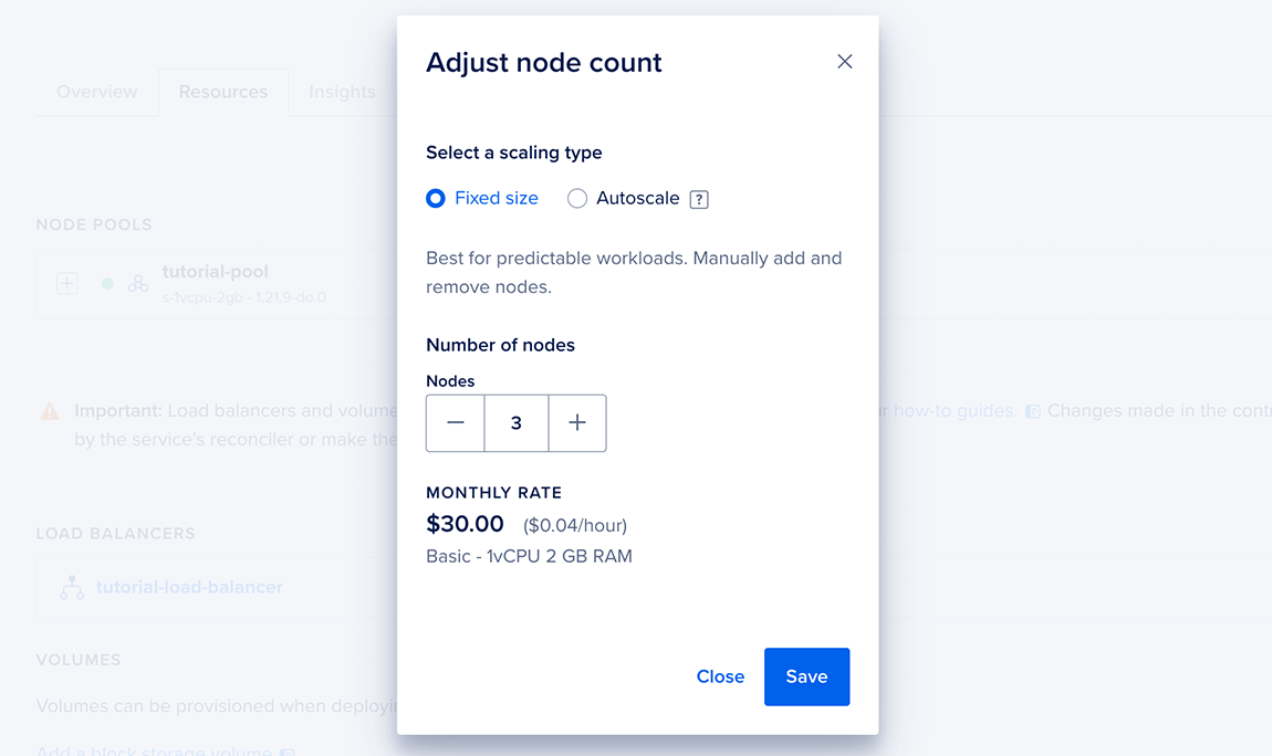 DOKS node pool configuration window