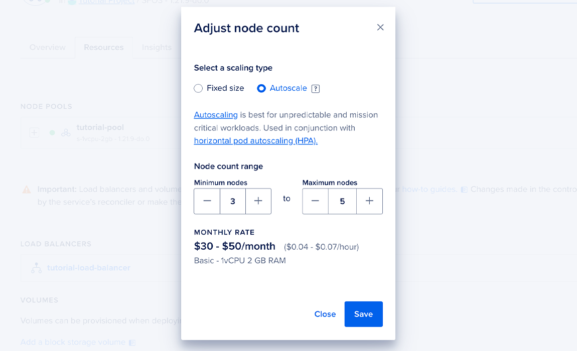 DOKS node pool resizing window