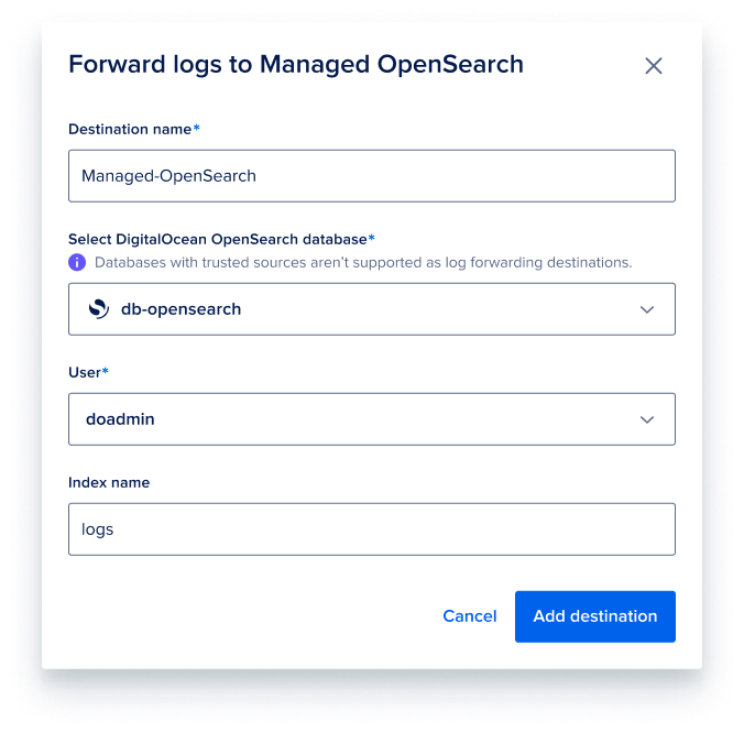 Log forwarding window