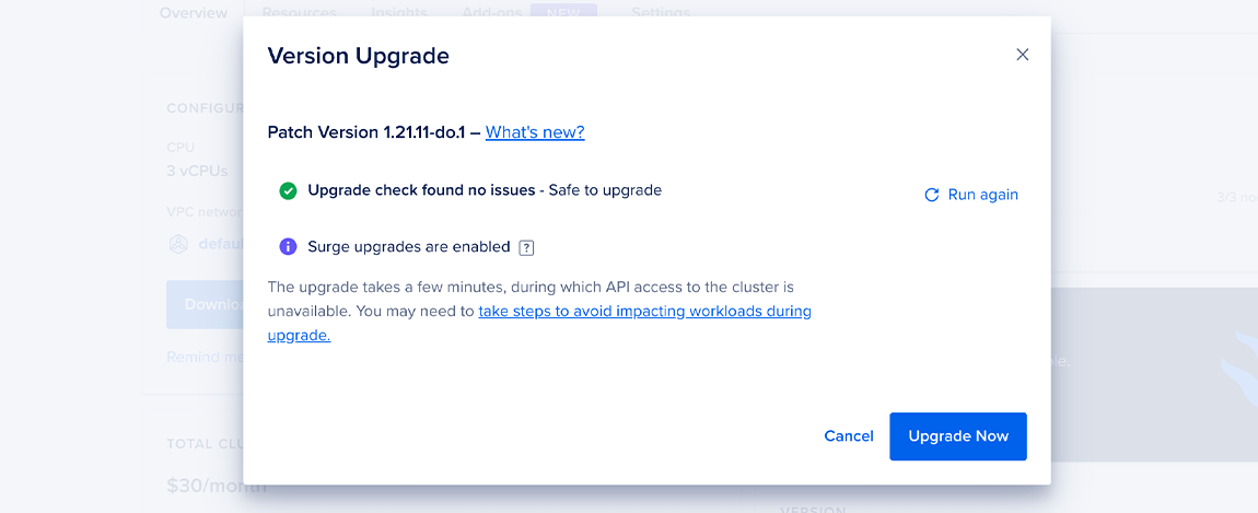Screenshot of upgrade modal showing 'Run Linter' link.