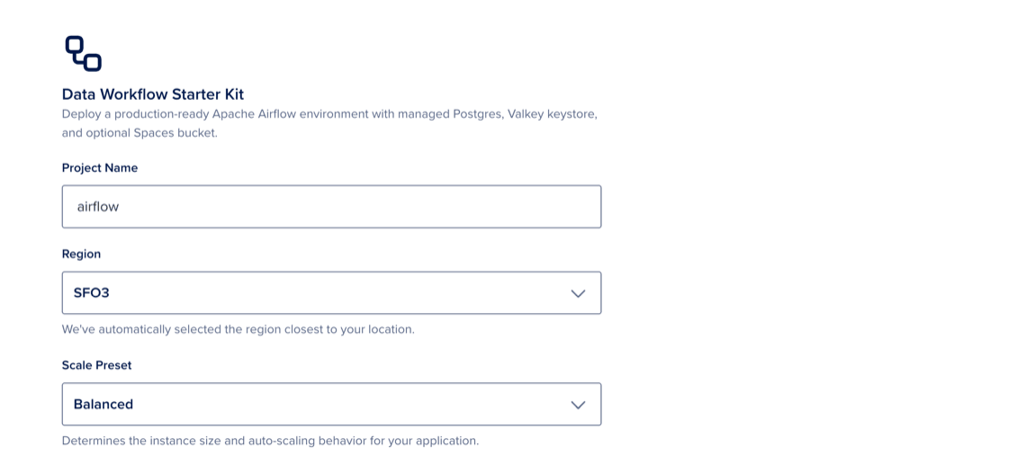 The Data Workflow starter kit create page
