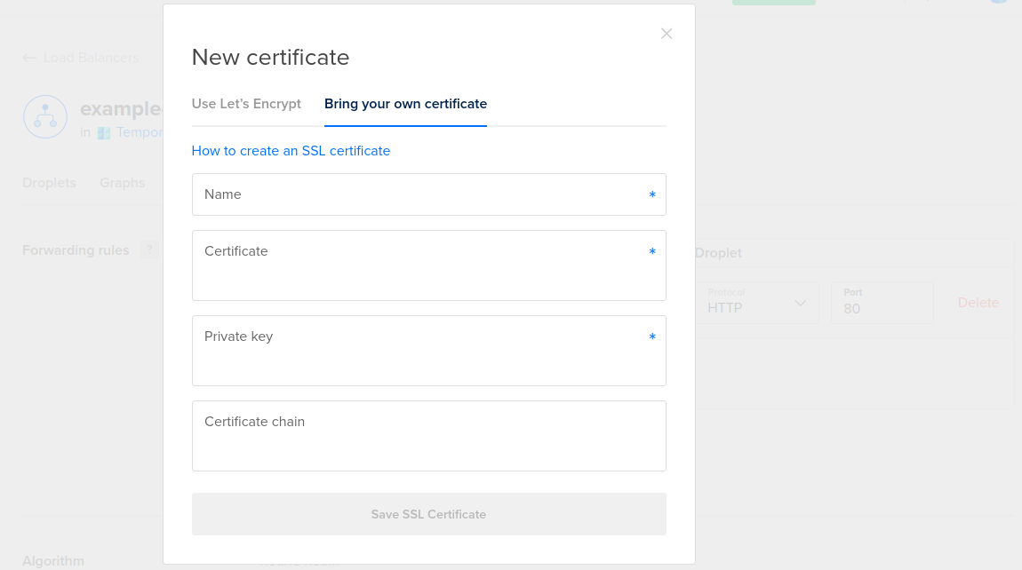 Uploading an existing SSL certificate