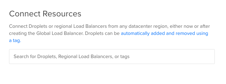 search box for finding and adding resources to a load balancer