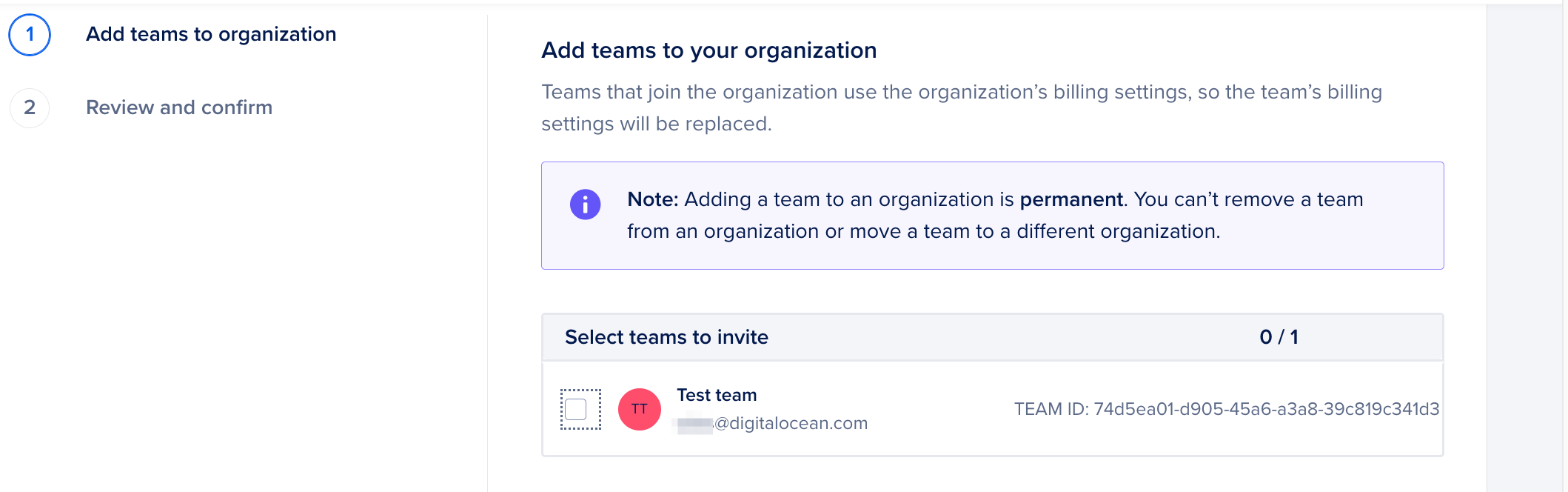 Invite existing teams