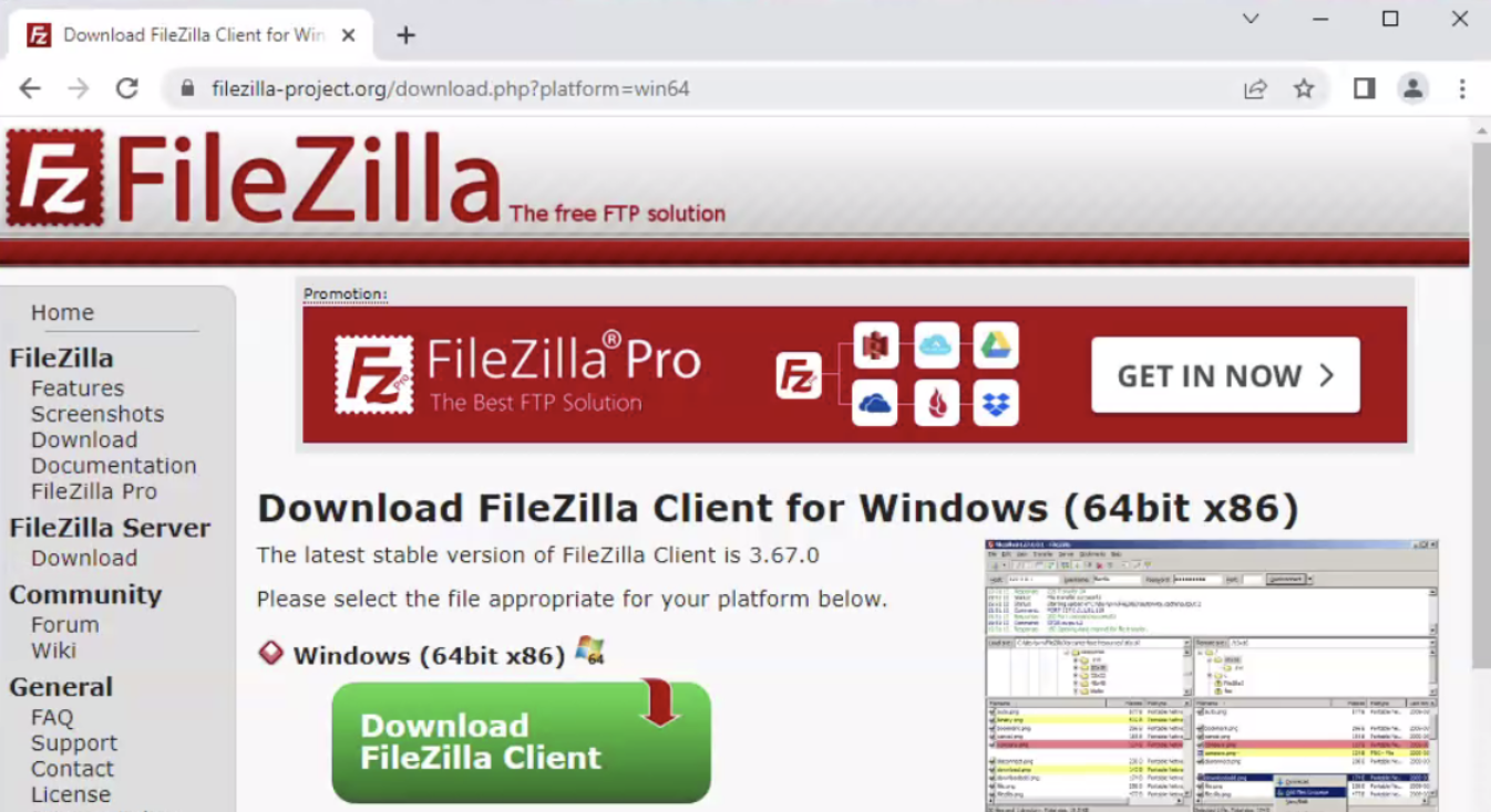 Download FileZilla Client Page