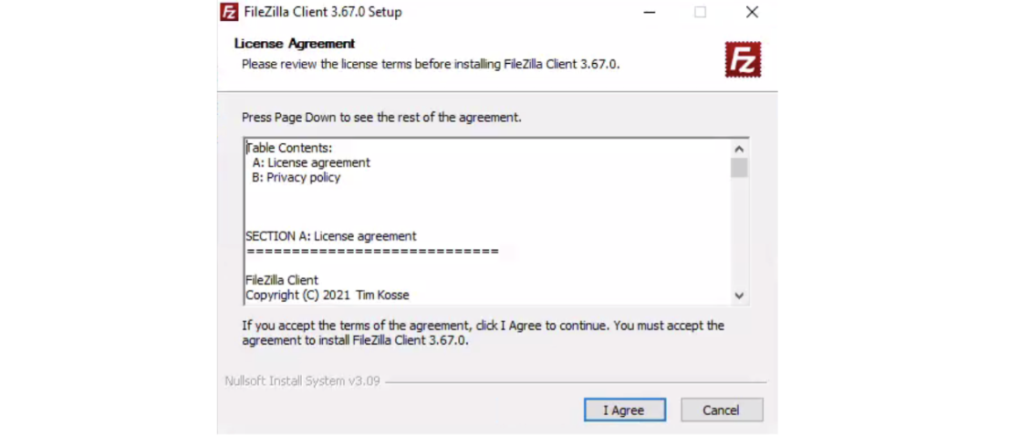 FileZilla Client Setup License Agreement