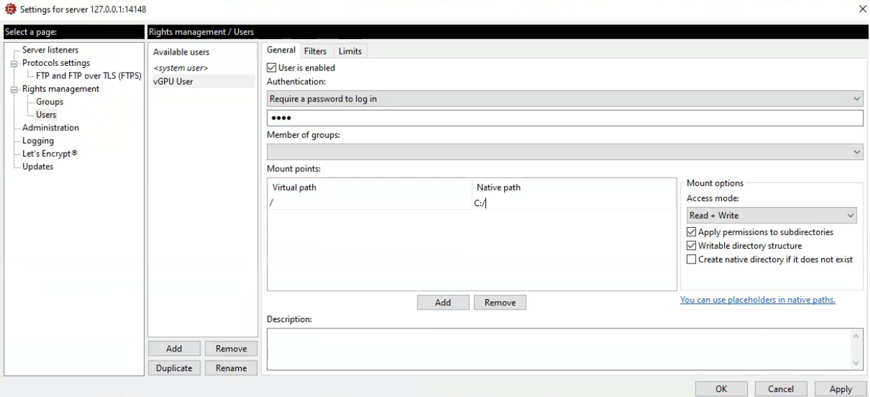 Setting Mount Points for New FileZilla User