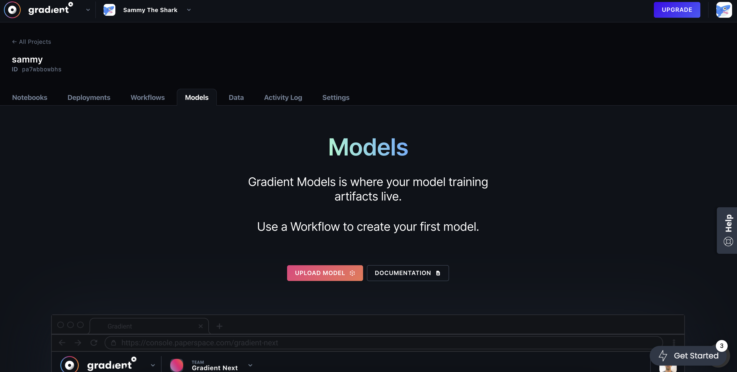No models are created yet within projects