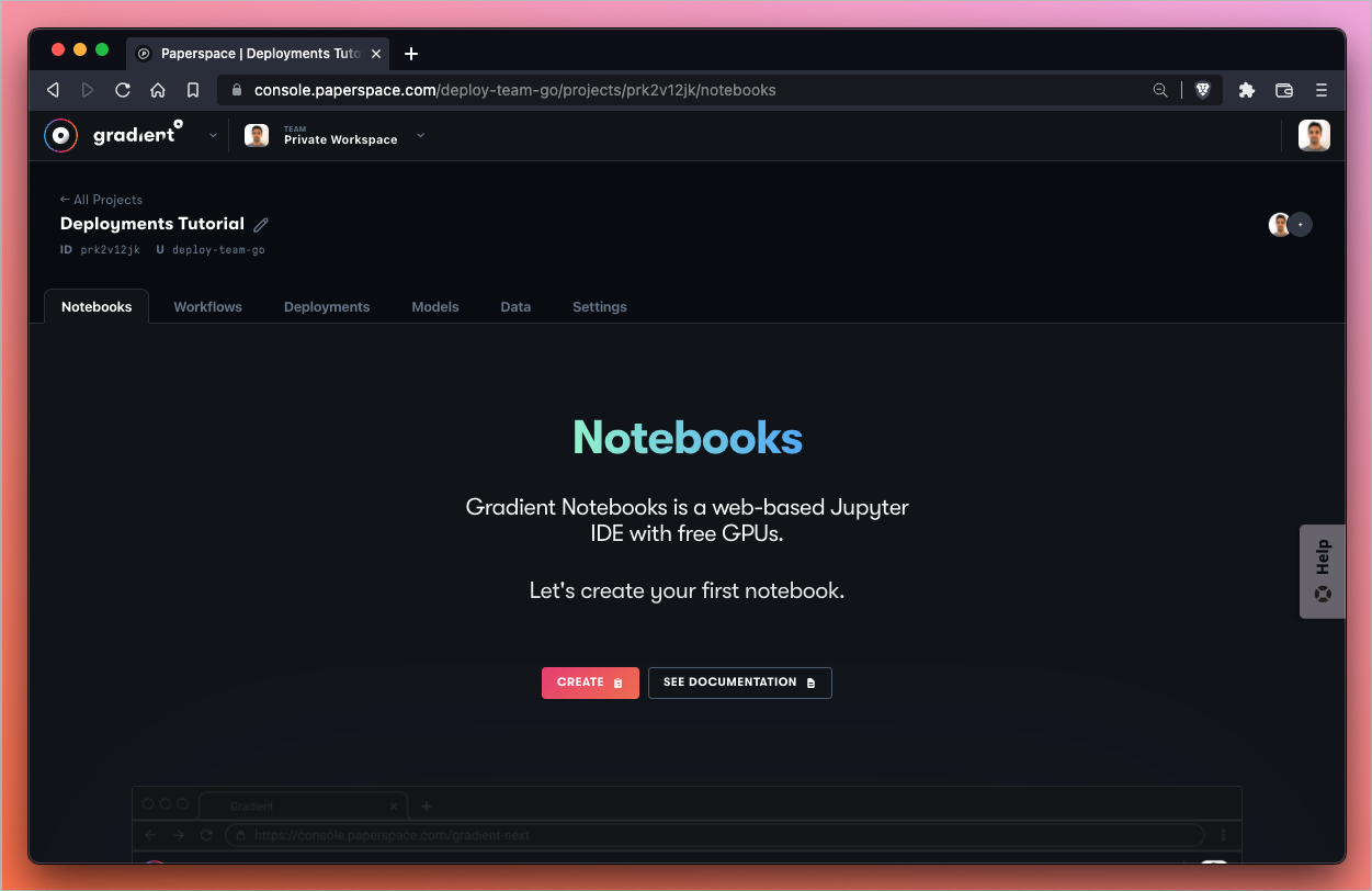 Create a notebook within the same team