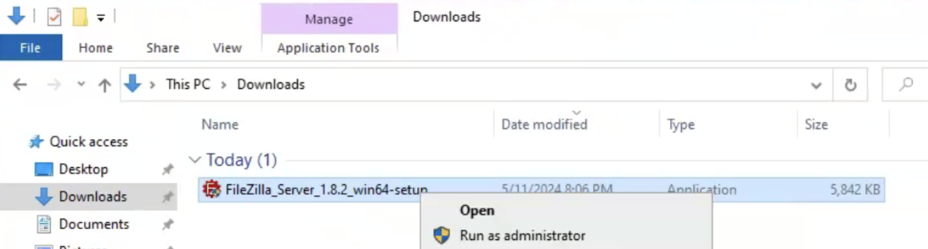 Installing FileZilla Server as Admin