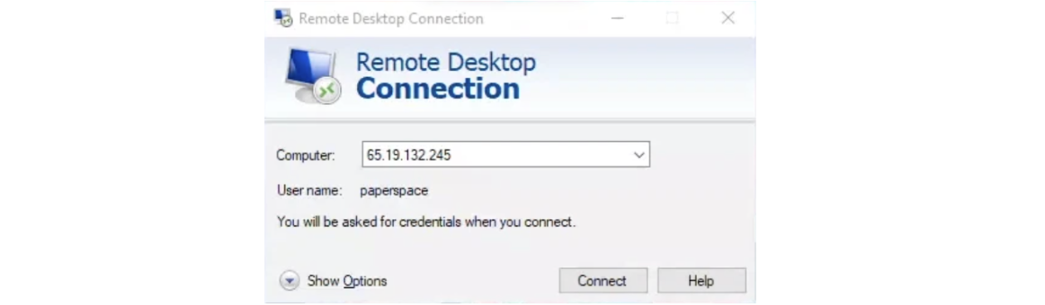 Typing Public IP address into Remote Desktop Connection app