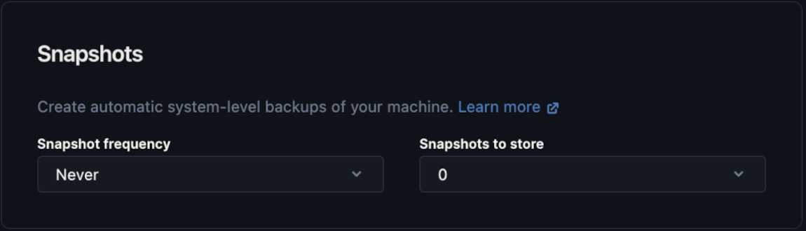 The Snapshots section of the machine creation page.
