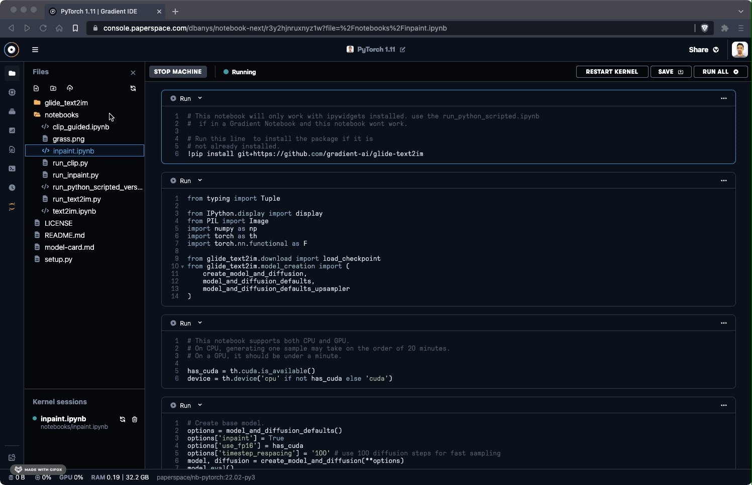 Running Jupyter notebook with file browser and multiple code cells visible.